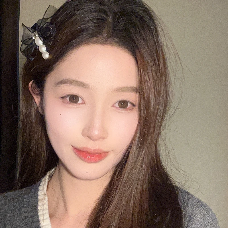 oushipei/欧诗佩黑色蝴蝶结网纱边夹网红高级感小发夹甜美碎发夹