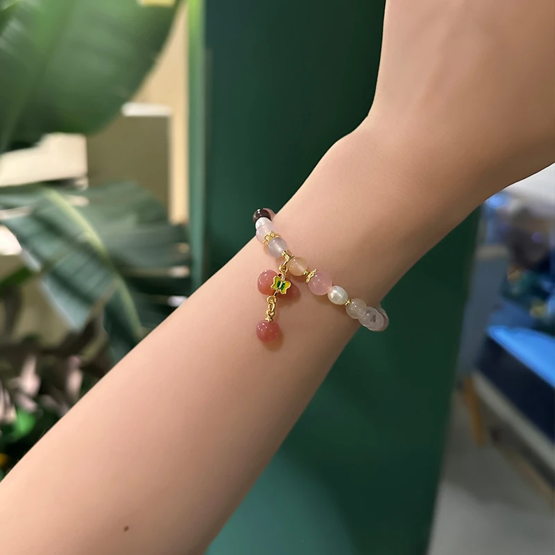 oushipei/欧诗佩 铜合金仿水晶手链 甜妹粉色水晶手链女精致手饰