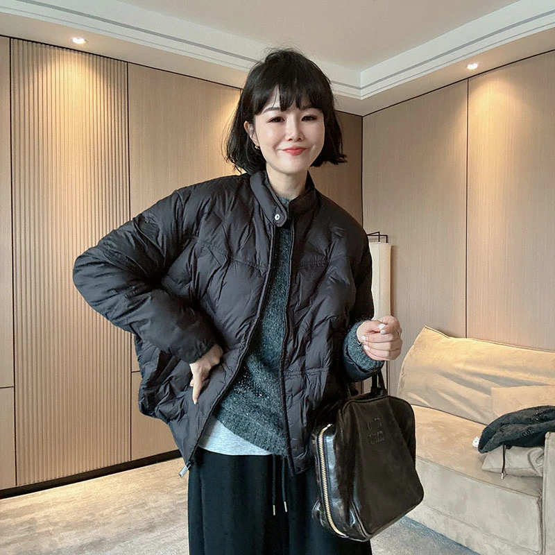 小个子休闲短款韩系时尚立领轻薄显瘦长袖羽绒服外套