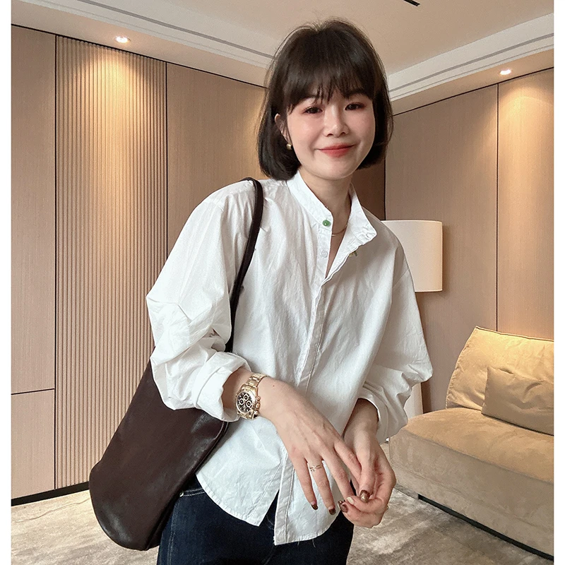 咔呐咪法式小众设计感气质高级时尚立领衬衫衬衣