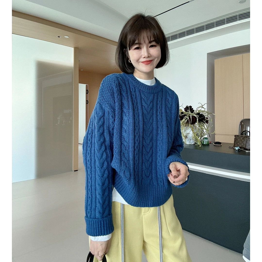 秋冬复古麻花韩系宽松显瘦针织圆领套头毛衣