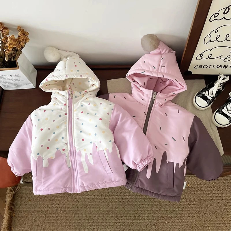 2025春款女童新品童装拼色连帽外套甜甜圈元素