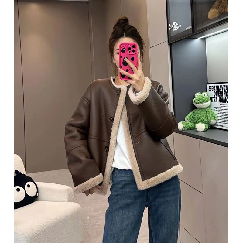 【所姿】新款冬季双面穿时尚百搭休闲宽松羊毛女士外套SZ-23456