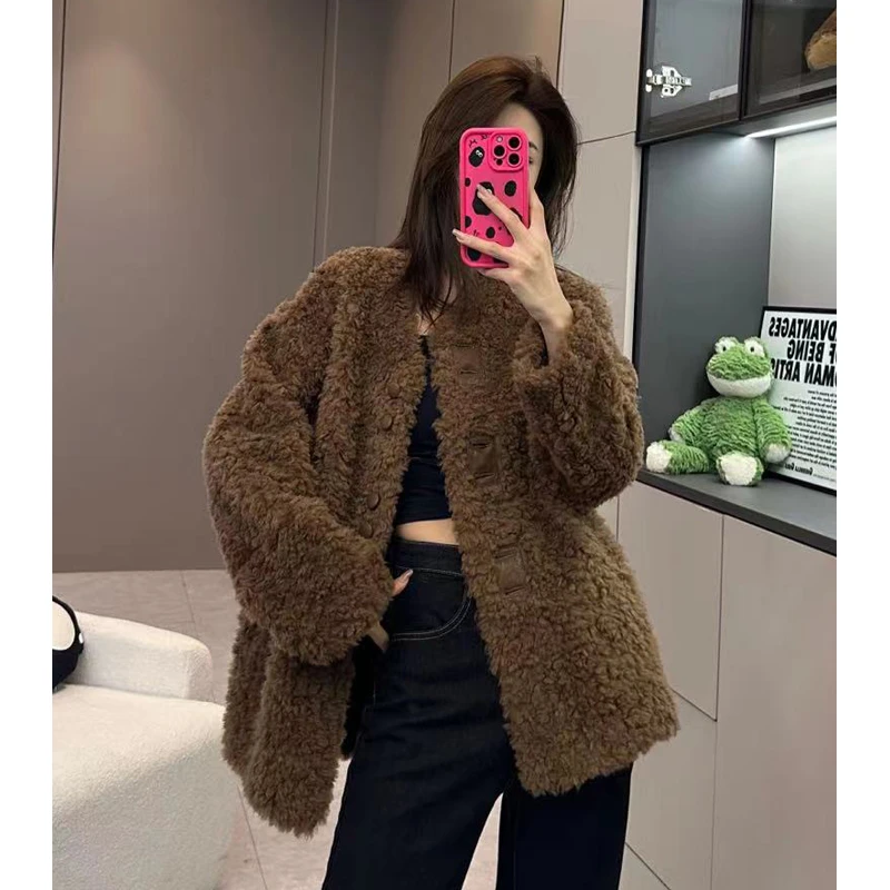 【所姿】5A 新款冬季简约时尚休闲宽松羊毛女士外套SZ-23419