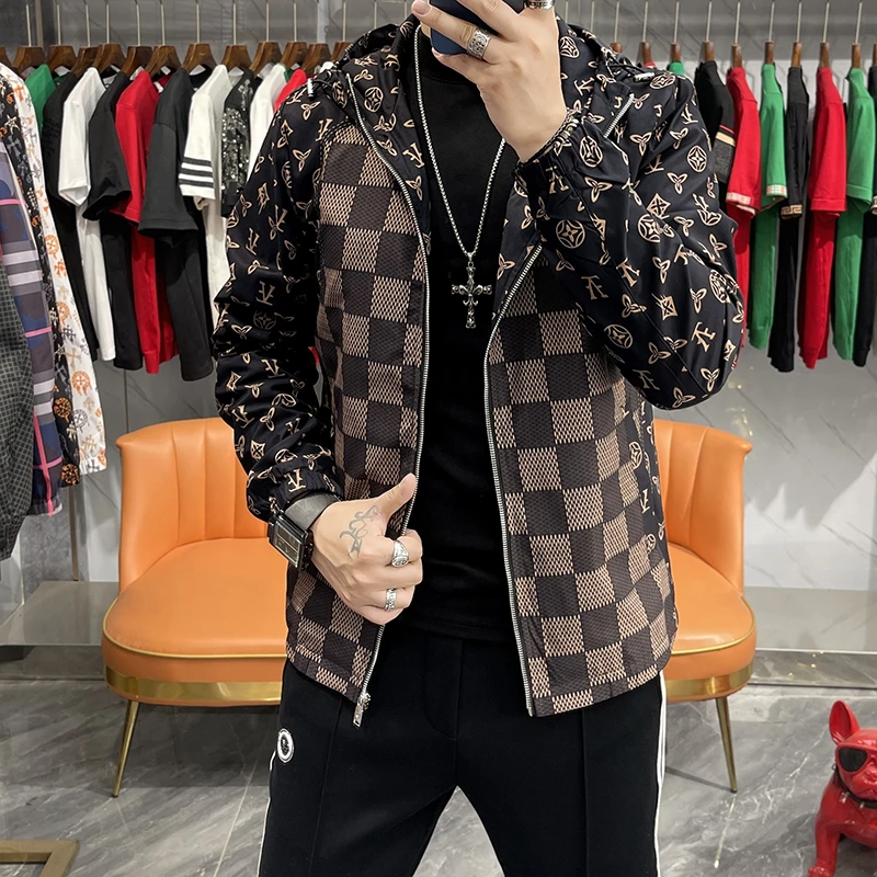 路约威格欧洲站高端男士潮牌休闲外套印花春秋季连帽时尚百搭夹克