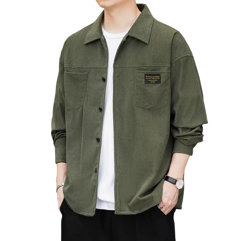 路约威格秋冬季新款工装长袖衬衫男灯芯绒外套男士高级感休闲夹克