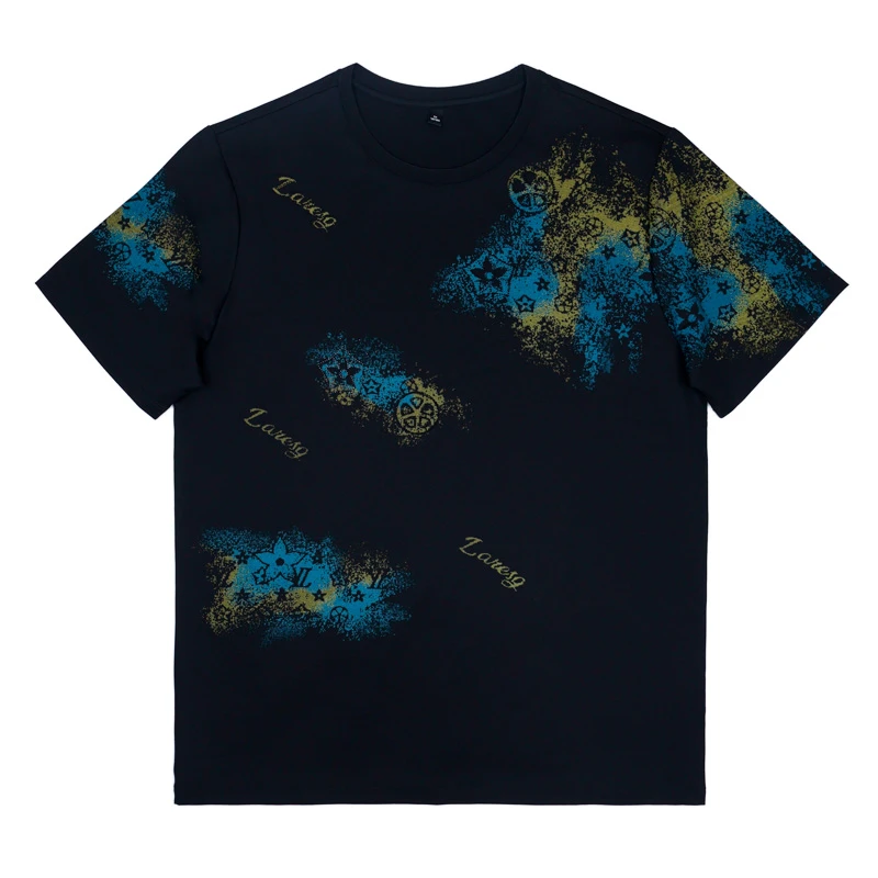 路约威格欧洲站夏季新款男轻奢百搭冰感圆领潮流修身印花帅气T恤