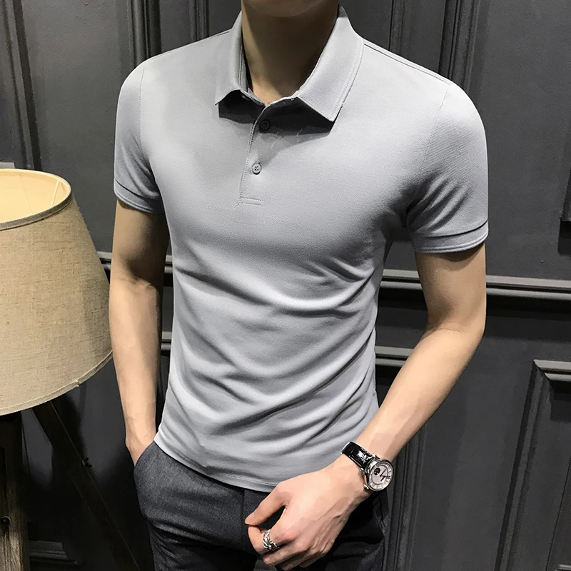 路约威格夏季新款男士短袖Polo衫高端翻领冰丝T恤修身半袖体恤