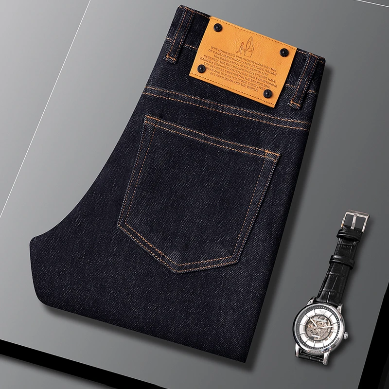 路约威格高端欧货牛仔裤男士秋季新款修身小脚男裤冬天原色长裤子