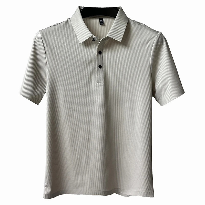 路约威格夏季新款高端大气抽条冰丝短袖衬衫丝滑polo衫短袖男款