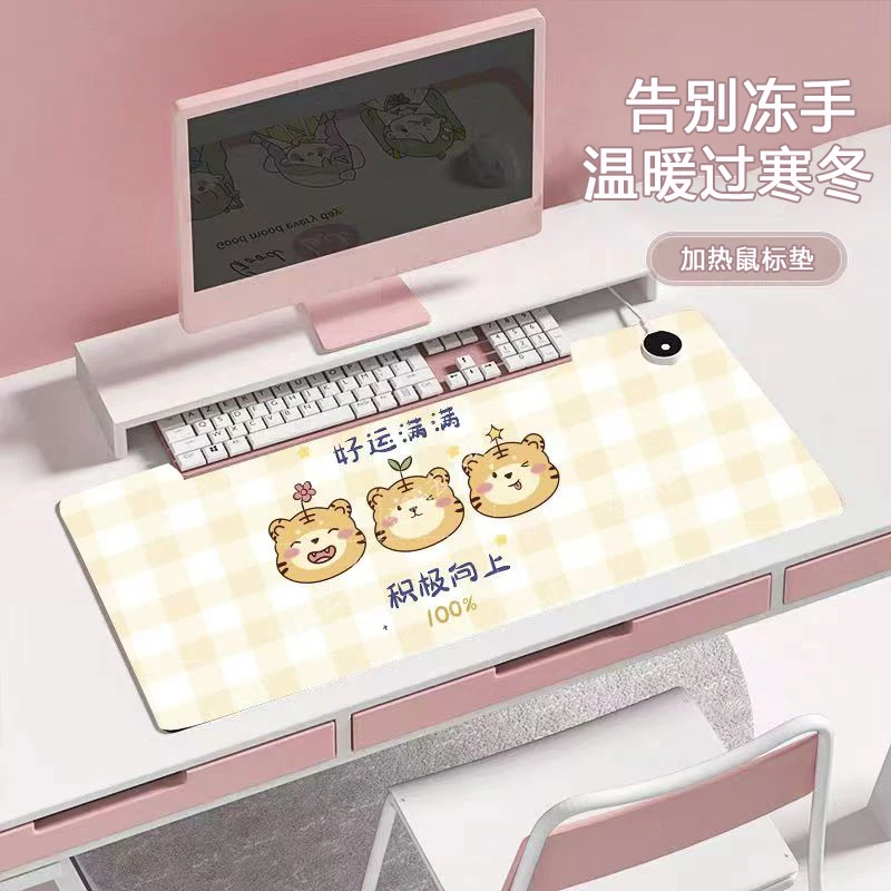 卡通加热鼠标垫60*36桌垫USB发热桌垫桌垫办公室加厚文字家用可爱