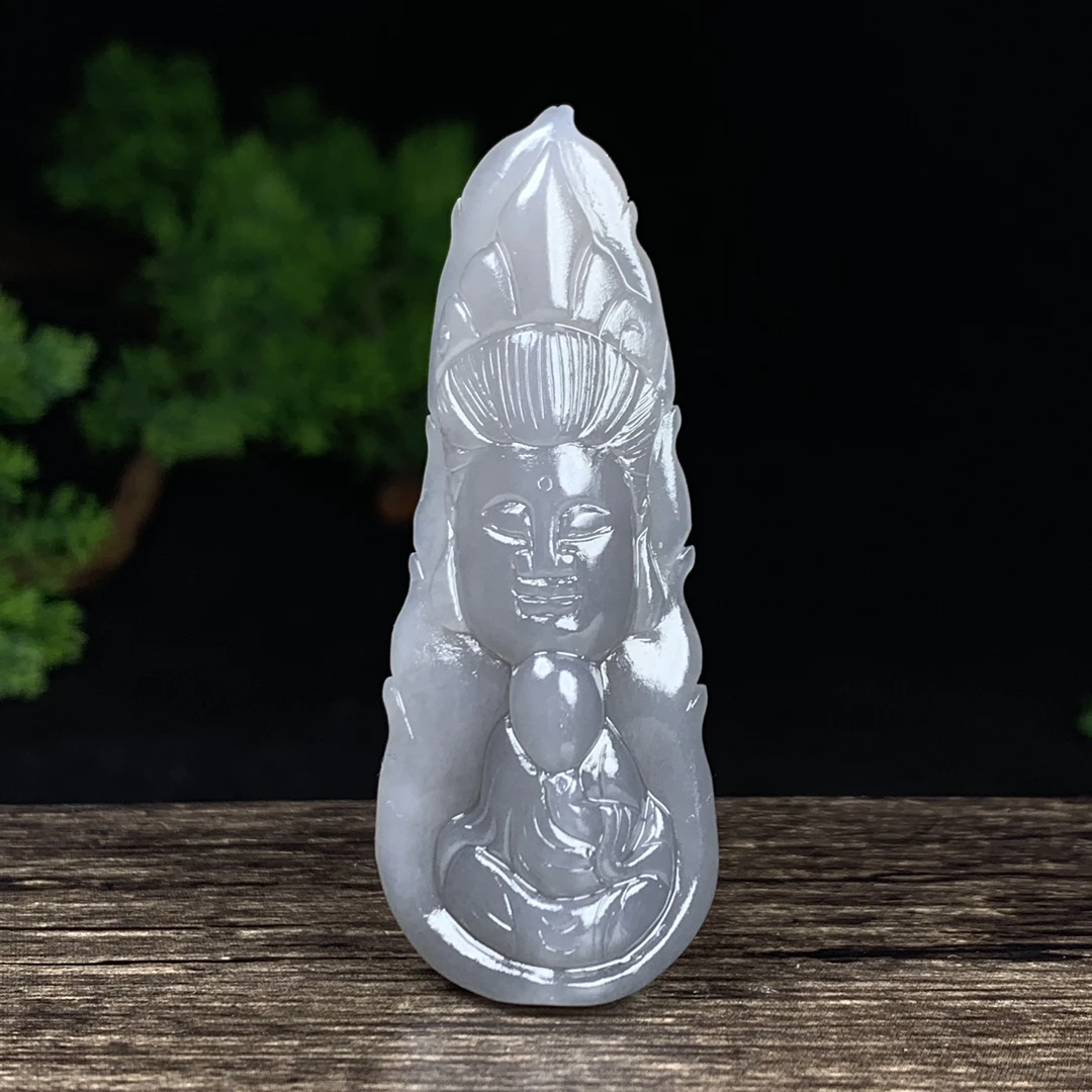 天然和田玉烟紫色悟道吊坠挂件手工雕刻尺寸67*27*11重量22克