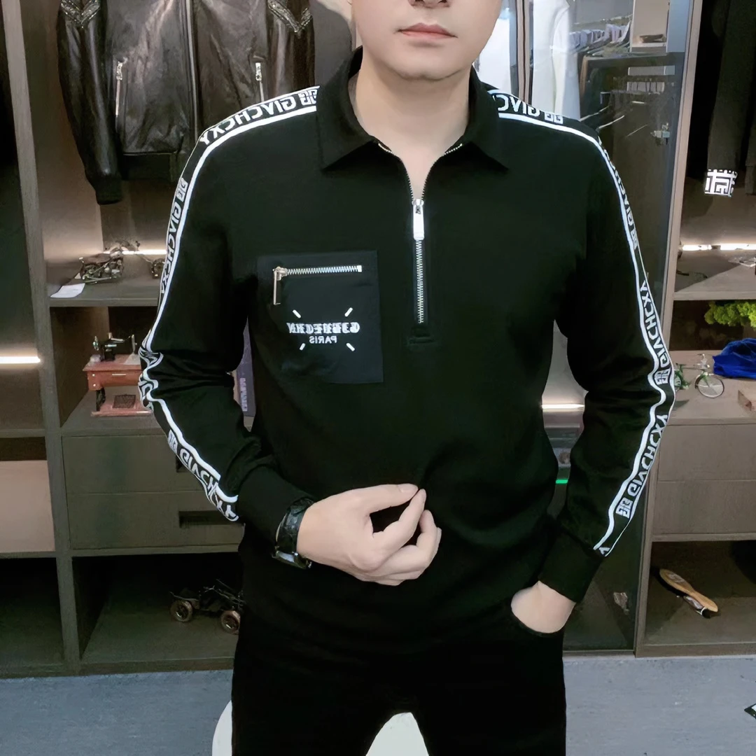 2023男士衬衫时尚休闲修身潮流百搭翻领春秋长袖男秋款上衣