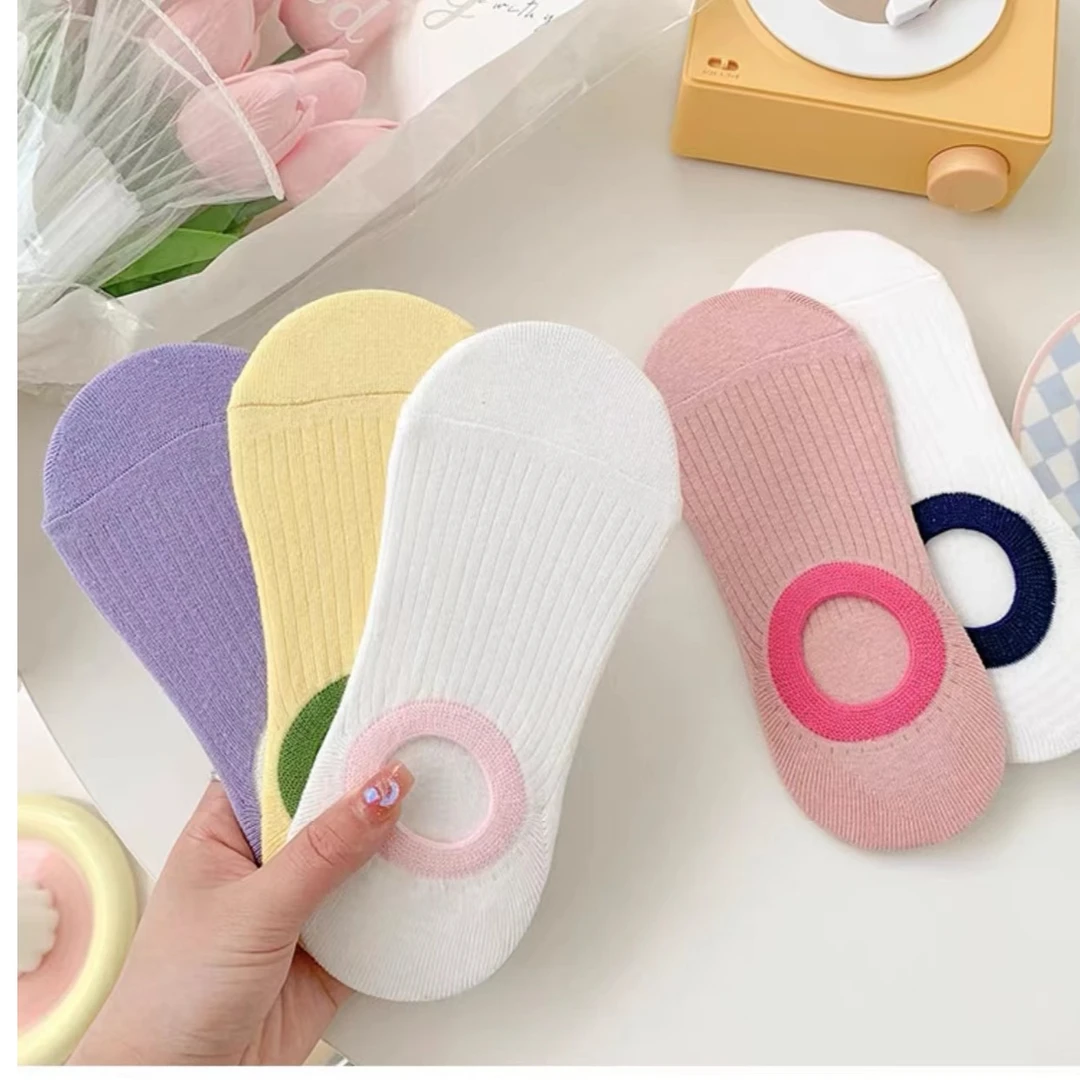 2024春夏多巴胺撞色袜子女ins潮简约纯色隐形彩袜彩虹袜shq