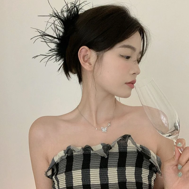 羽毛发饰 超仙羽毛抓夹女小众设计感高级鲨鱼夹子头饰品发卡