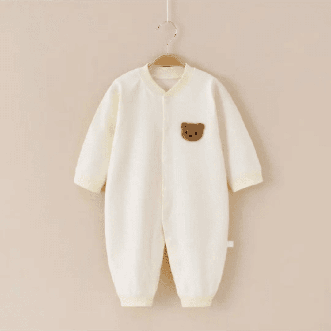 【兔子家】婴幼儿宝宝保暖卡通纯棉净面小熊棉毛无骨连体衣73-90