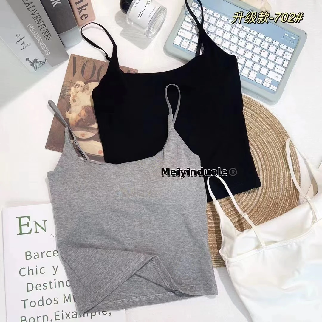 高质量吊带一体杯短款网红背心女士纯色ol显瘦百搭美背韩版时尚