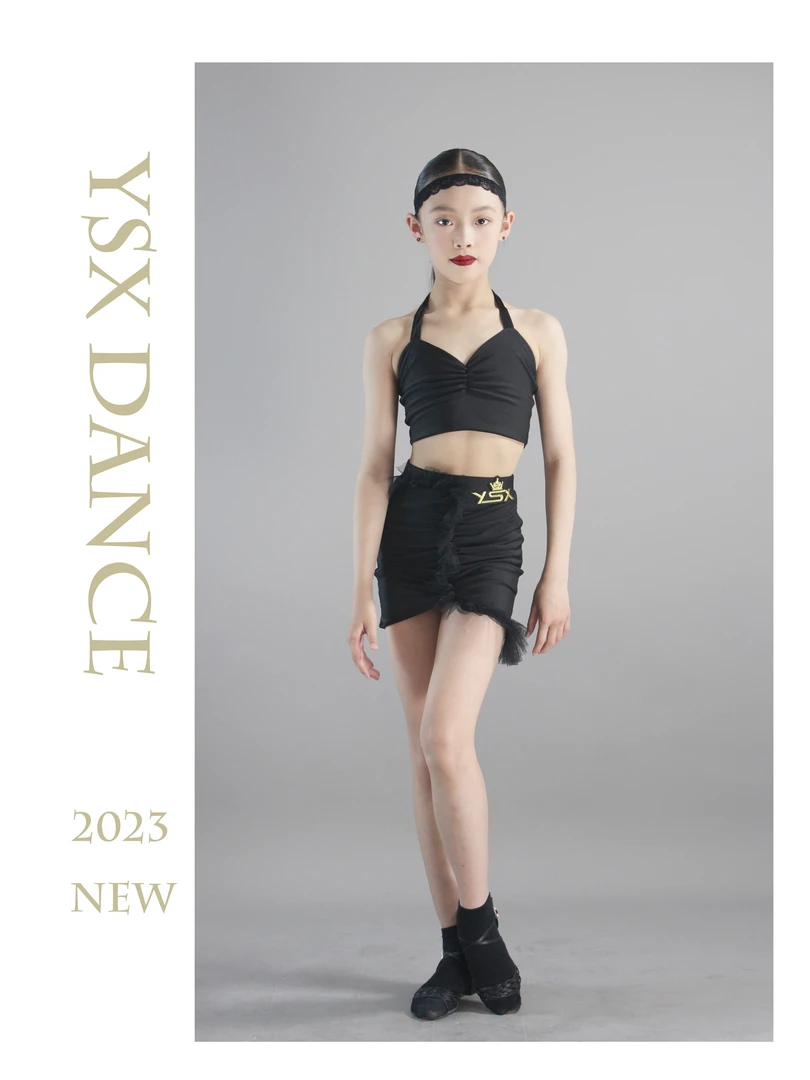 YSX DANCE新款拉丁舞蹈服练功服分体吊带花边裙含发带美背