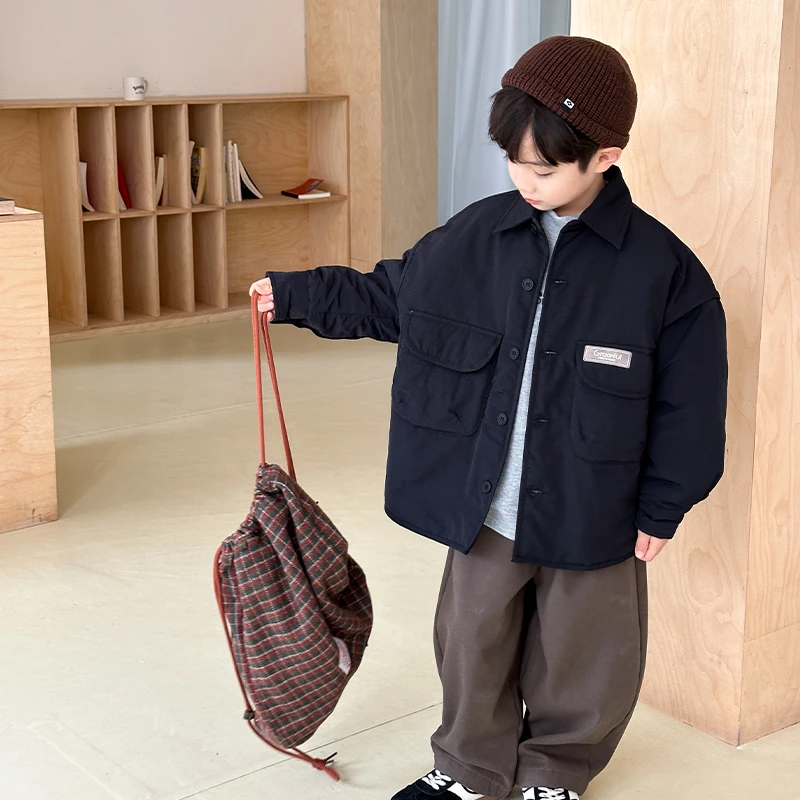 儿童外套夹棉加厚男童棉服秋冬装2024秋冬季新款中大童时尚装潮11