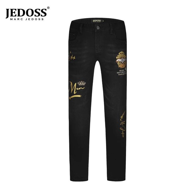 JEDOSS/爵迪斯秋上新潮牌男装欧式轻奢烫金烫钻修身牛仔裤13SX