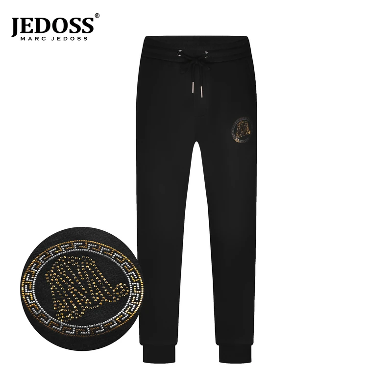 JEDOSS/爵迪斯秋上新潮牌男装烫钻胶印轻奢针织裤时尚休闲裤01ZH