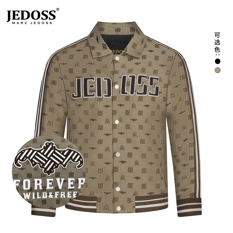 JEDOSS/爵迪斯年时尚外装按扣印花潮牌秋季夹克外套满印翻领