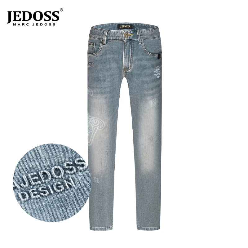 JEDOSS/爵迪斯裤子男款夏季新款字母压凸九分磨白牛仔裤YL106