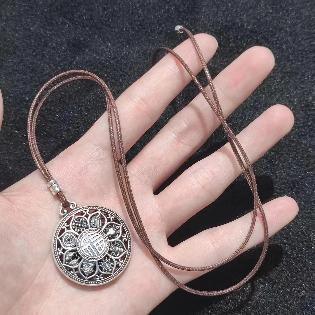 吊坠足银 【闪闪珠宝】足银999砂旧八宝福字套链CAN2780162