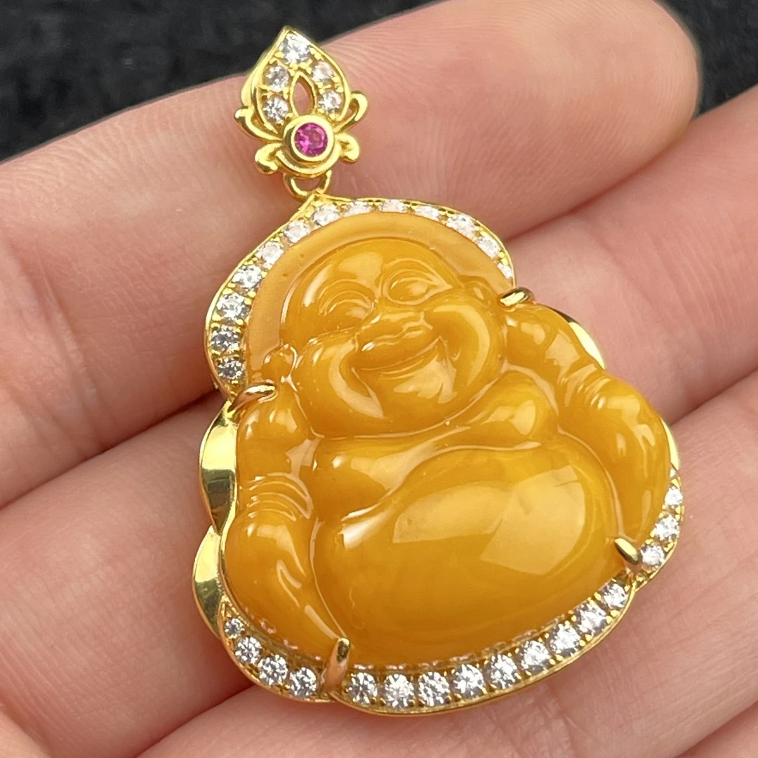 【玉氏珠宝】蜜蜡弥勒佛吊坠 -约25*25*11mm多样性 发一CAN010372