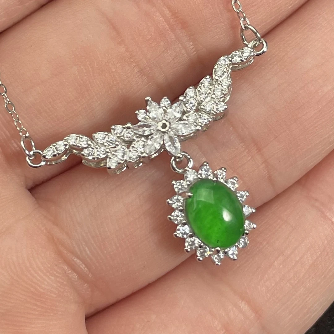 【玉氏珠宝】翡翠蛋面项链-约8*6*6mm多样性 发一CAN1720082