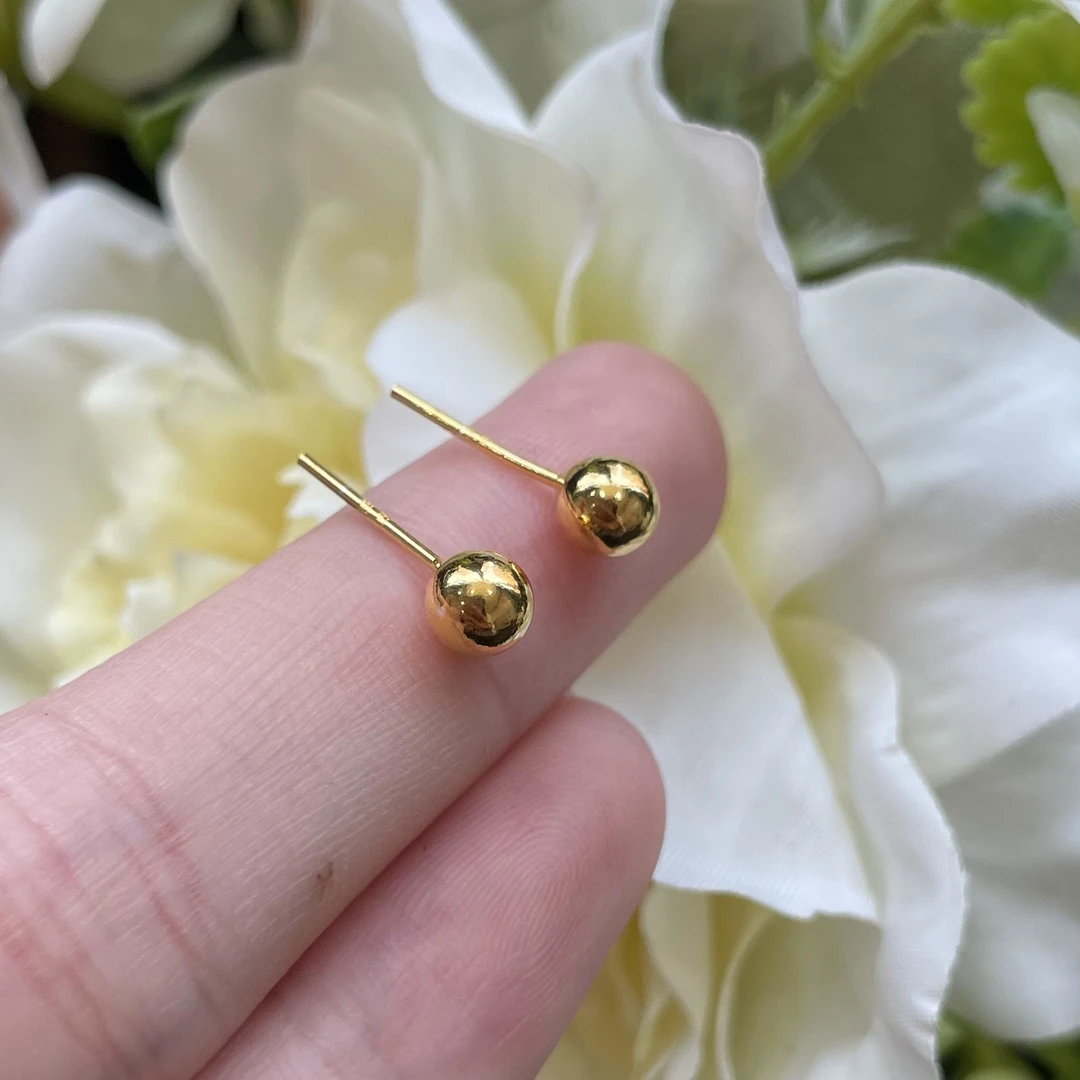 足银银制品 【玉氏珠宝】990 金光珠耳钉 多样性 发一CAN1790043