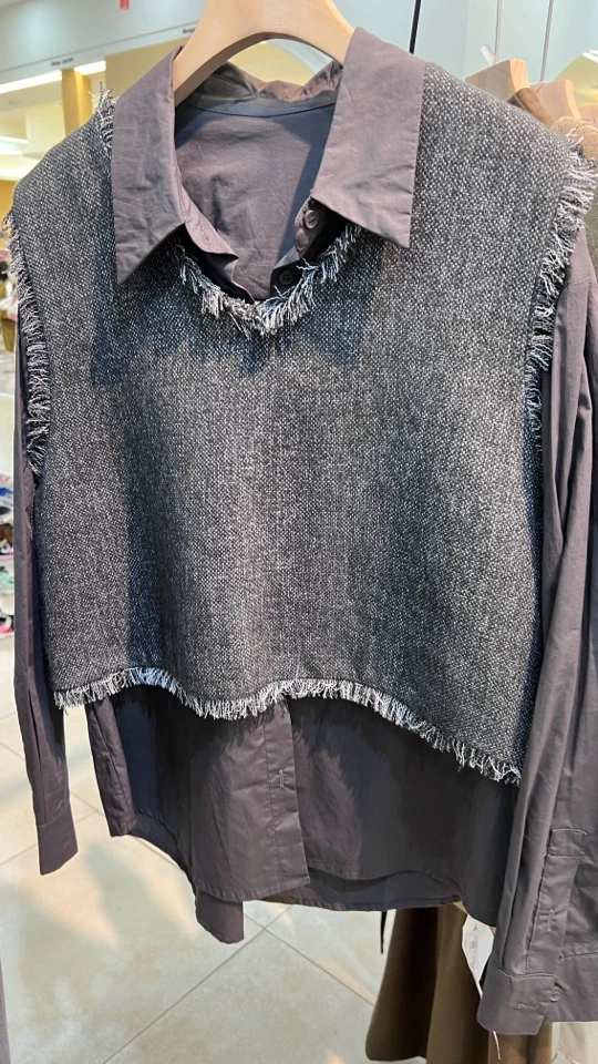 秋装气质不规则下摆针织衫亚麻无袖马甲时尚搭配欧货衬衫