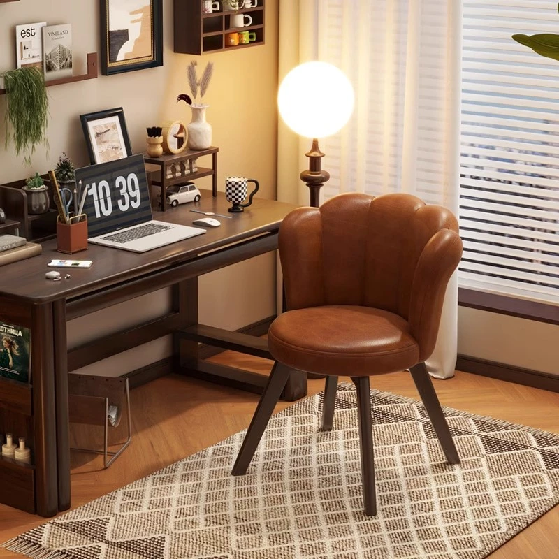 美物俪家椅子家用电脑椅舒服轻奢复古实木办公椅书桌椅卧室化妆椅
