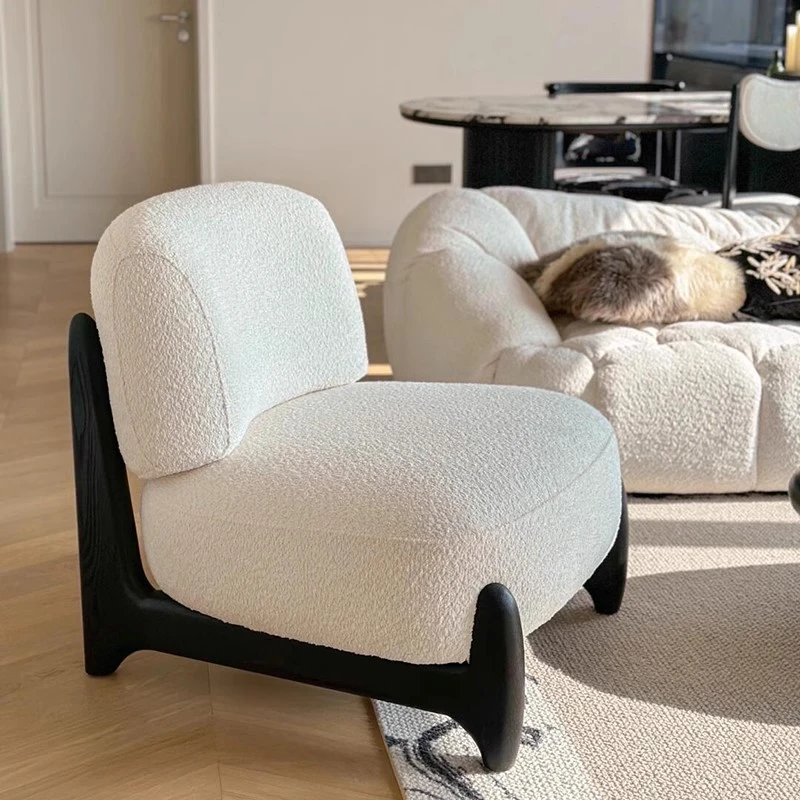 美物俪家单人沙发奶油风客厅小户型复古实木休闲懒人沙发椅设计师