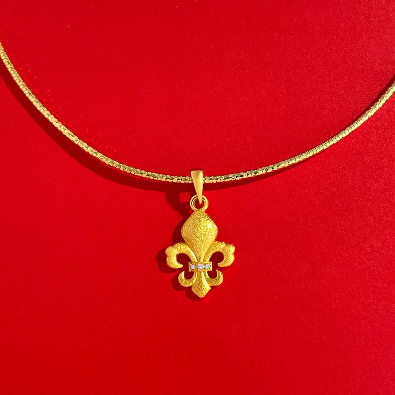 铜合金吊坠 仿金色镶嵌鸾尾花吊坠轻奢小众设计项链精致小饰品