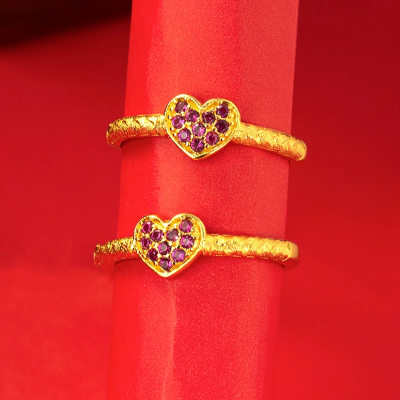 铜合金戒指 仿金色轻奢时尚爱心爆闪麦穗戒指可调节指环精致饰品