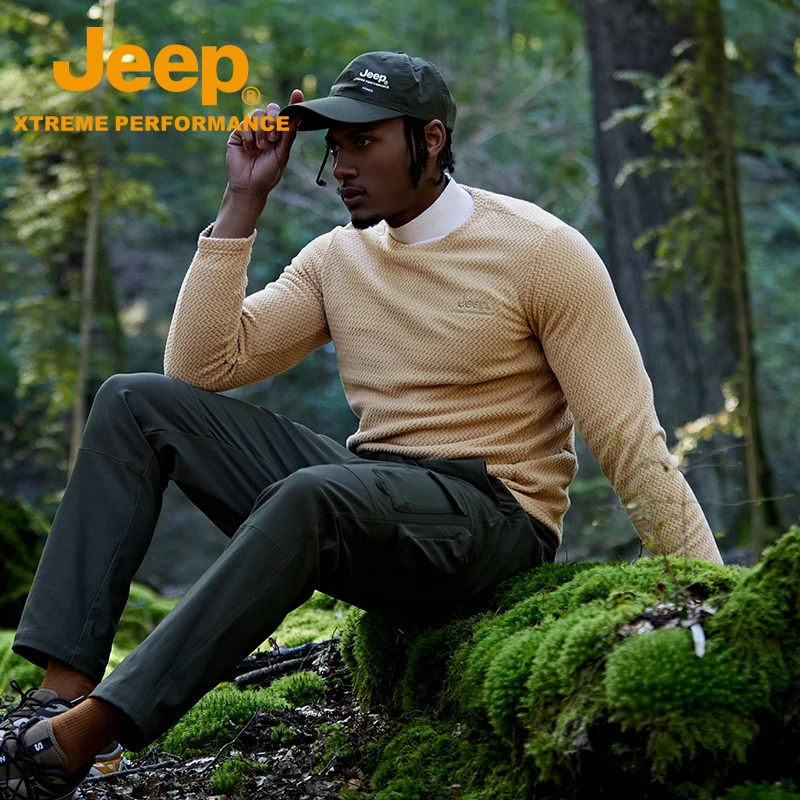 JEEP/吉普户外保暖抓绒衣加厚休闲运动秋冬男款秋季长袖圆领上衣