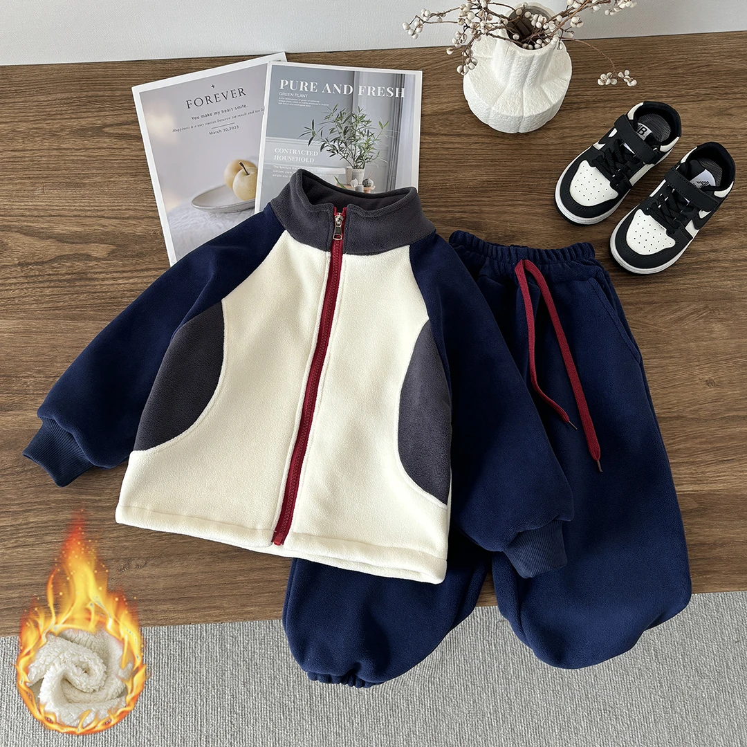 【亲子套装】儿童冬季加绒加厚保暖立领套装中大童韩版男女童棉服