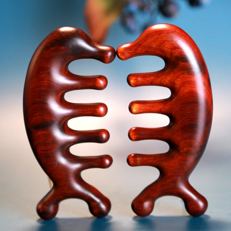 紫檀木小海豚按摩梳头部经络梳宽齿圆齿加厚五齿木梳子