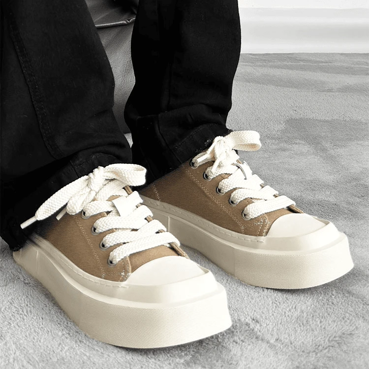 夏季帆布鞋男款透气方头小众厚底包头低帮百搭时尚潮鞋休闲板鞋男