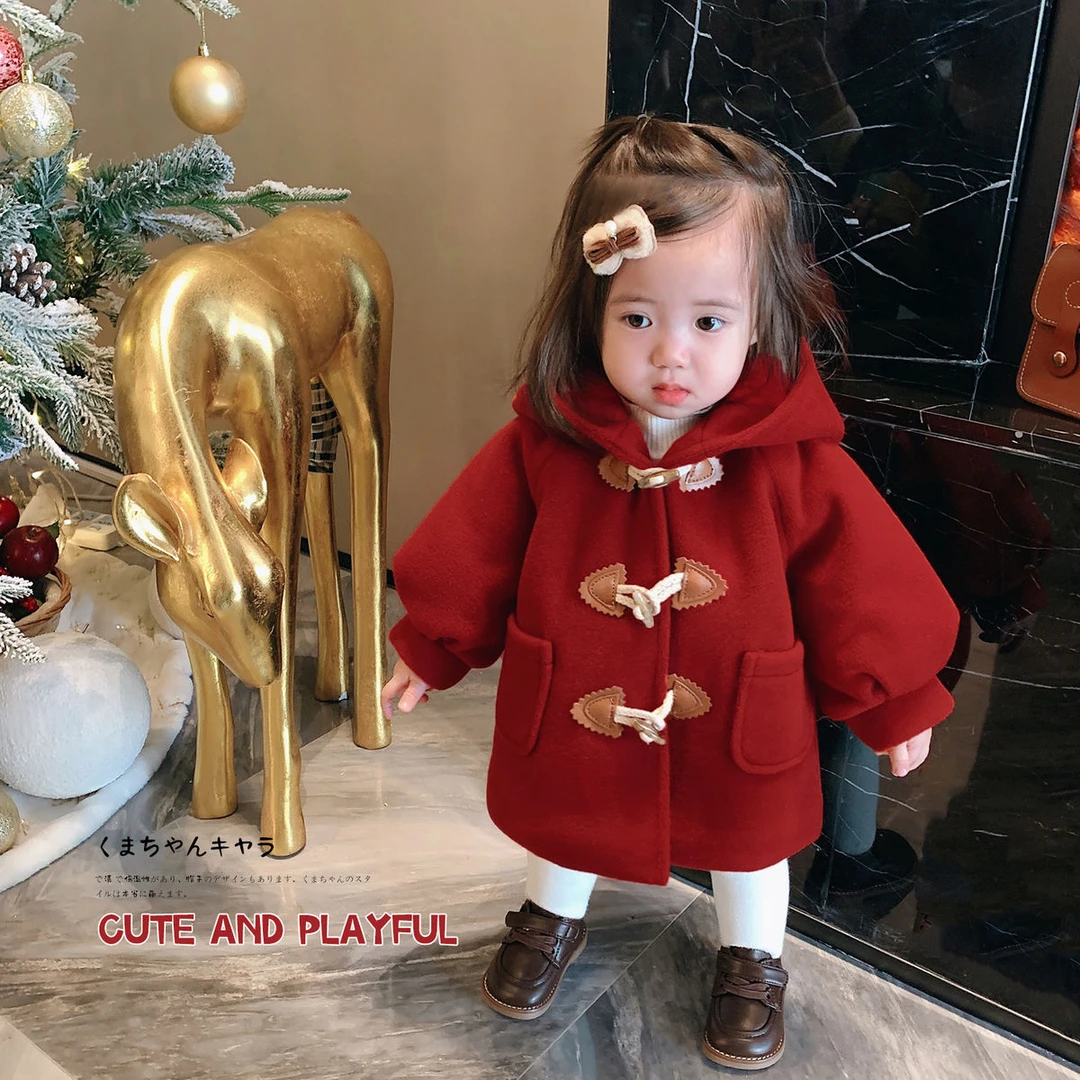 巴拉拉吧女宝宝秋冬新款毛呢外套新年拜年大衣婴幼儿小童呢子上衣