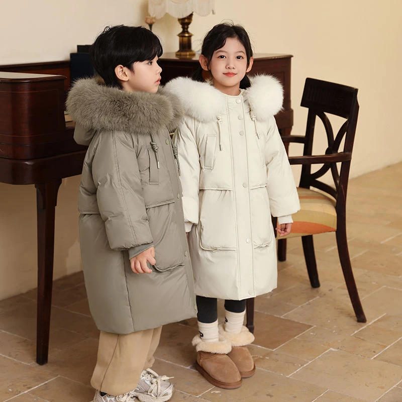 巴拉拉吧巴拉冬季儿童中长款羽绒服2023新款男孩中大童女童加厚保