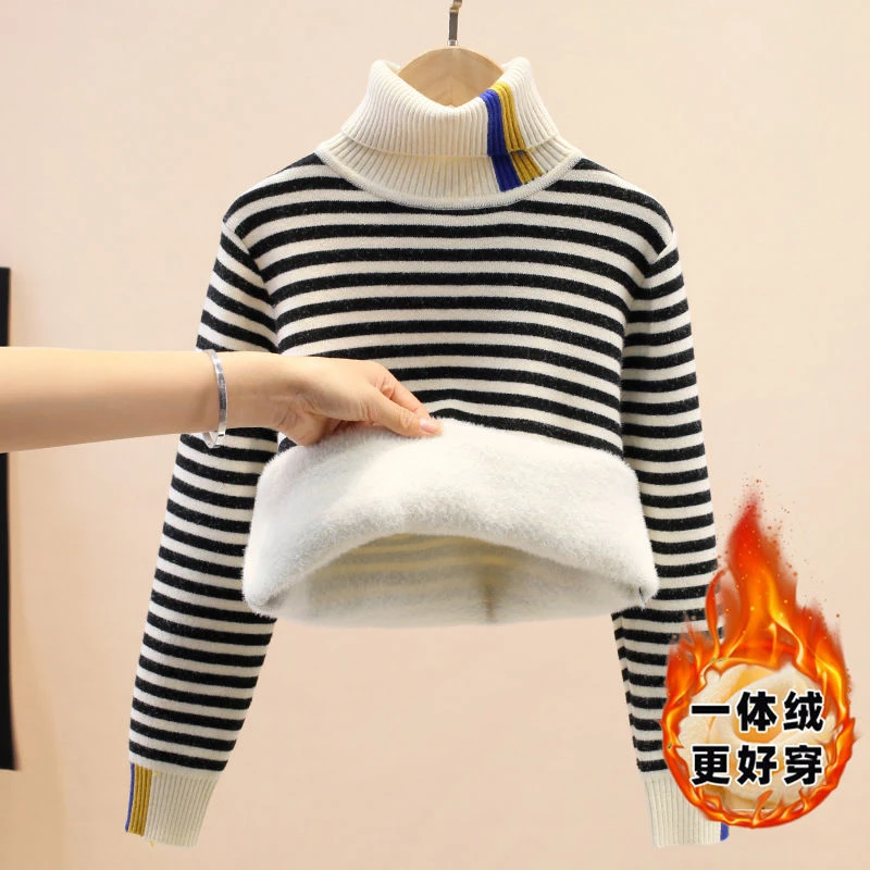 巴拉拉吧男童毛衣加绒加厚一体绒打底衫2023新款中大儿童童装大童