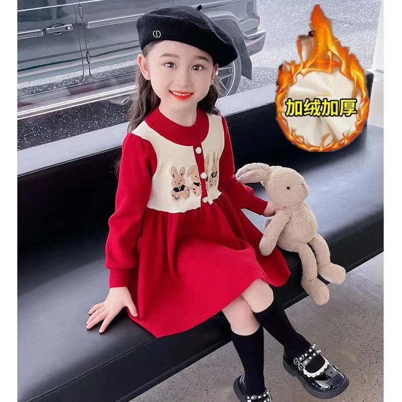 巴拉拉吧女童毛衣裙连衣裙秋冬款2023新款洋气公主裙女宝宝加绒针