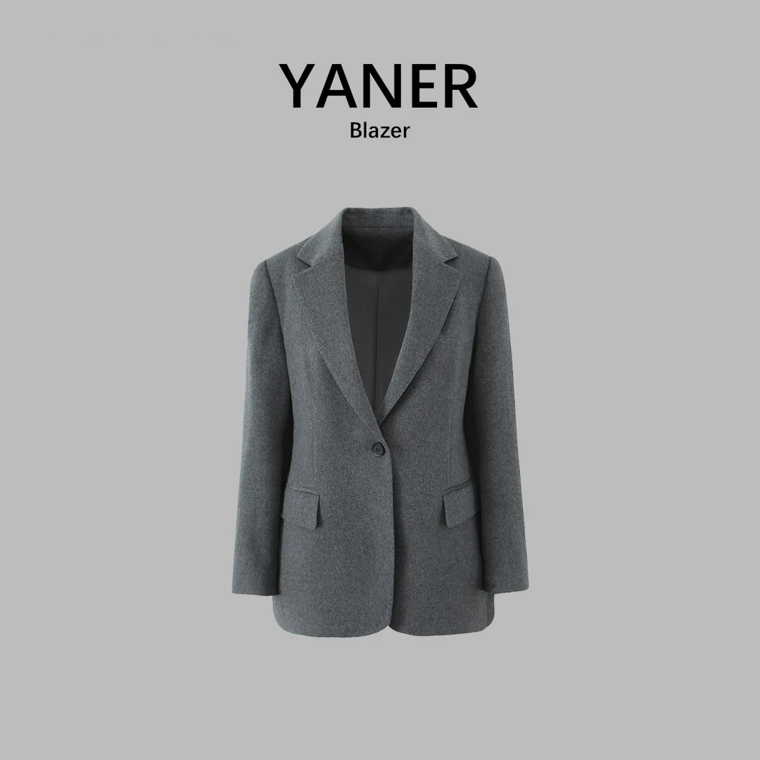 YANER/燕尔子衿 早春一粒扣气质含山羊绒羊毛高定女士西装外套