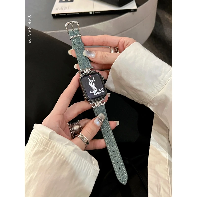 IAMYEE丹宁凯旋门牛仔表带适用于Applewatch678S9S10iwatch手表带