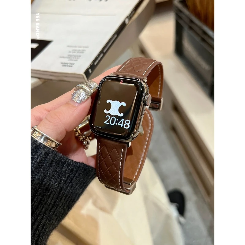 IAMYEE磁吸菱格小香高级感皮质表带适用Applewatch345678代iwatch