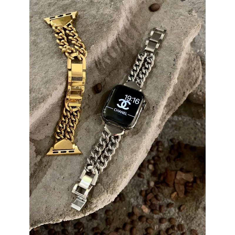 IAMYEE经典复古双链条不锈钢高级感表带适用AppleWatch56789代S10