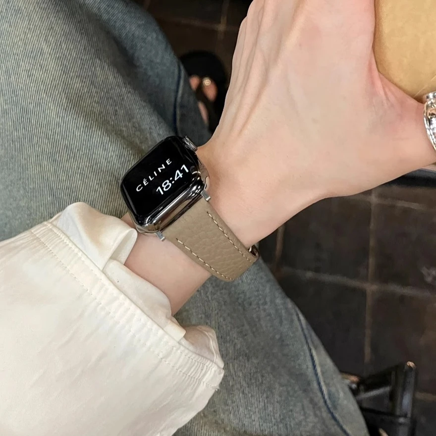 IAMYEE磁吸荔枝纹皮质表带适用applewatch3456789S7S8S9S10iwatch