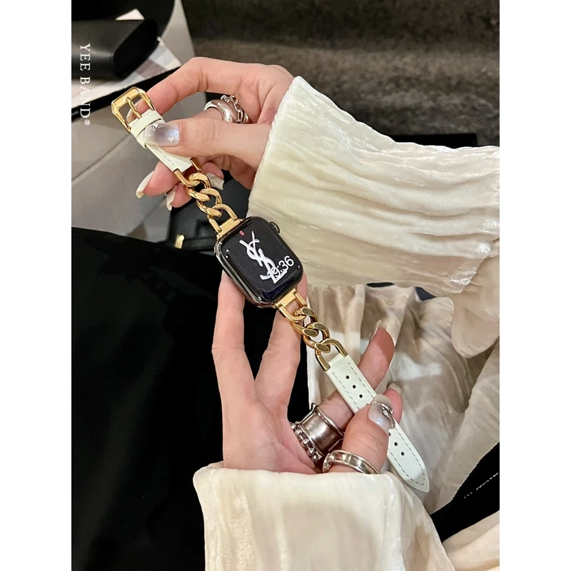 IAMYEE单链撞金不锈钢链条表带适用于AppleWatch45678代S9S10手表